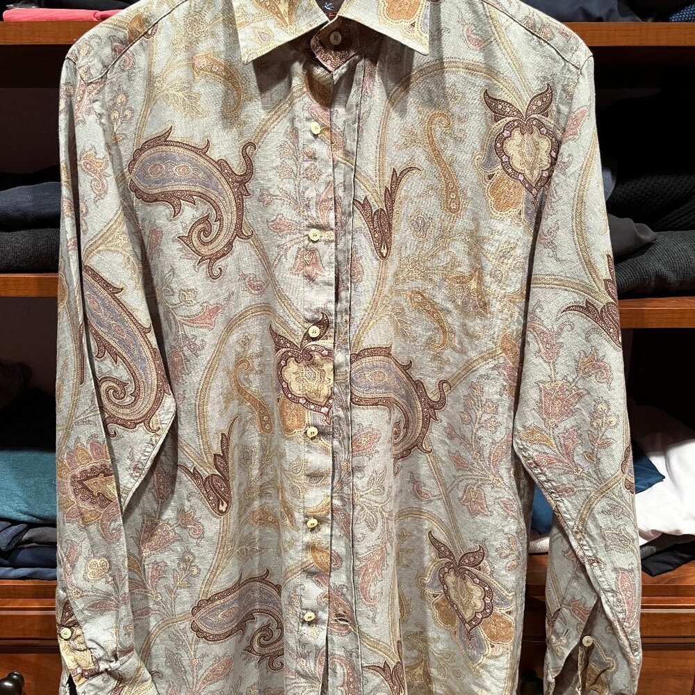 ETRO PATTERNED BUTTON DOWN SHIRT, EXELLENT CONDITION-MENS LARGE